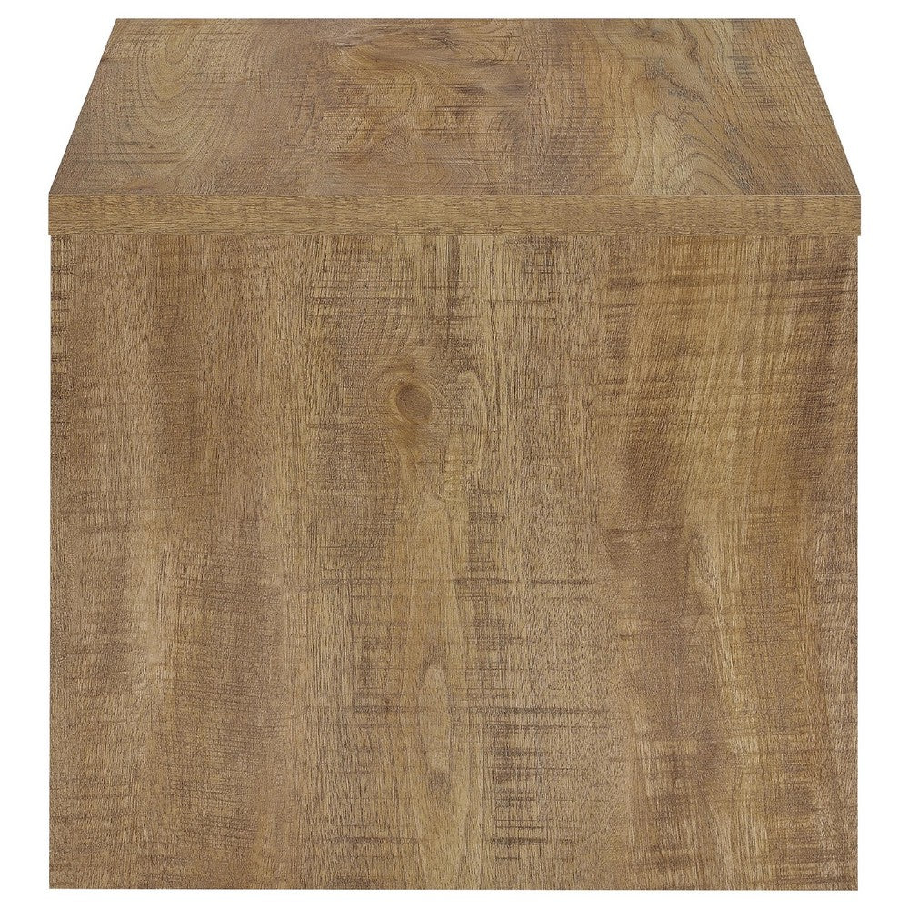 Kerra Square Accent Side End Table, U-Shape Frame, Brown Wood 24 Inch