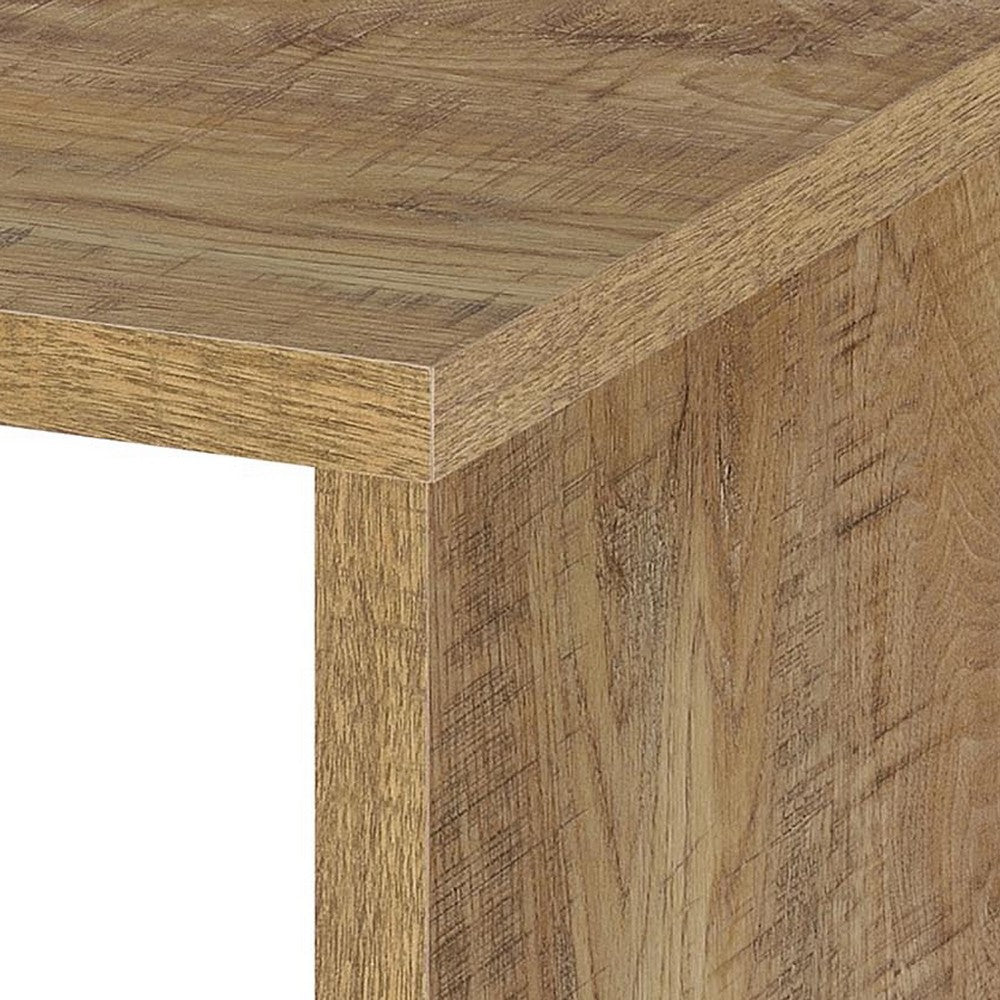 Kerra Square Accent Side End Table, U-Shape Frame, Brown Wood 24 Inch
