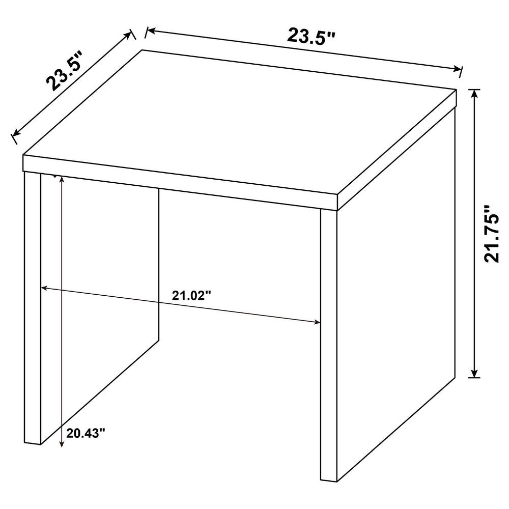 Kerra Square Accent Side End Table, U-Shape Frame, Brown Wood 24 Inch