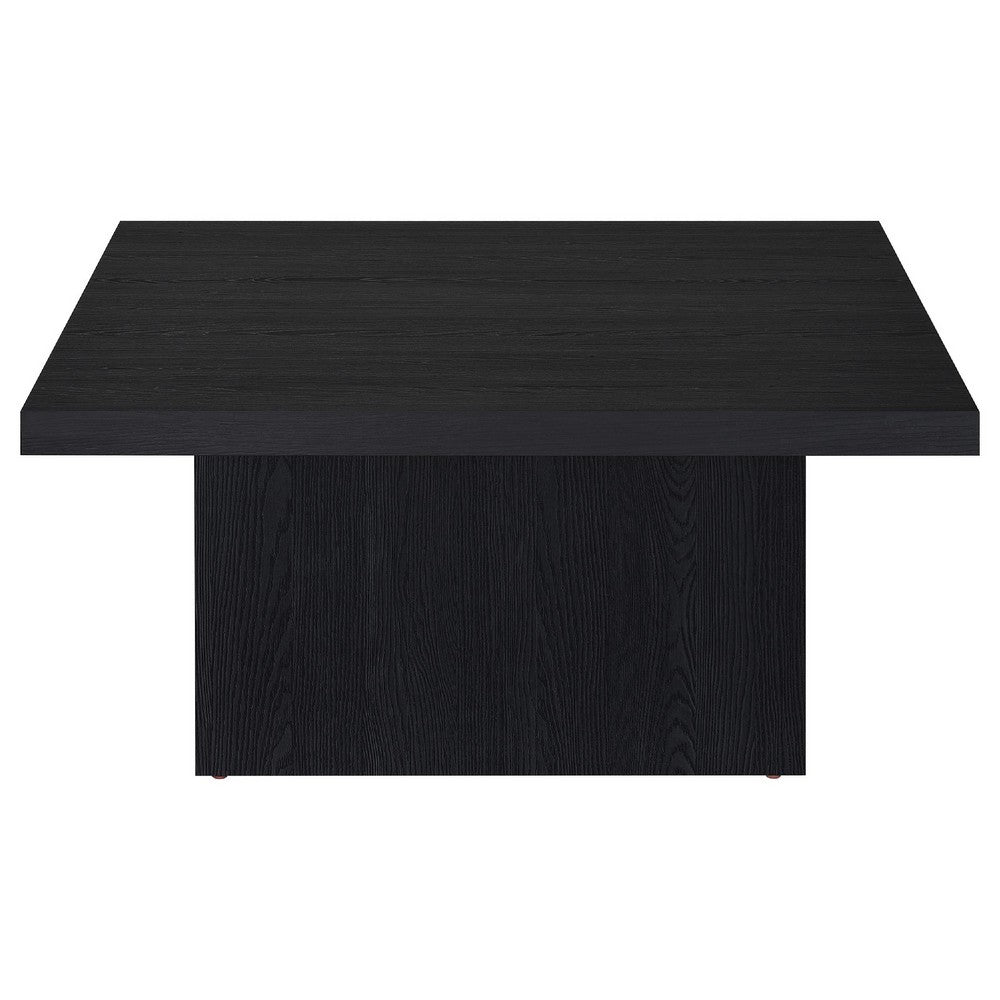 Darla Square Cocktail Coffee Table, Pedestal Base, Black Wood 36 Inch