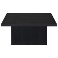 Darla Square Cocktail Coffee Table, Pedestal Base, Black Wood 36 Inch