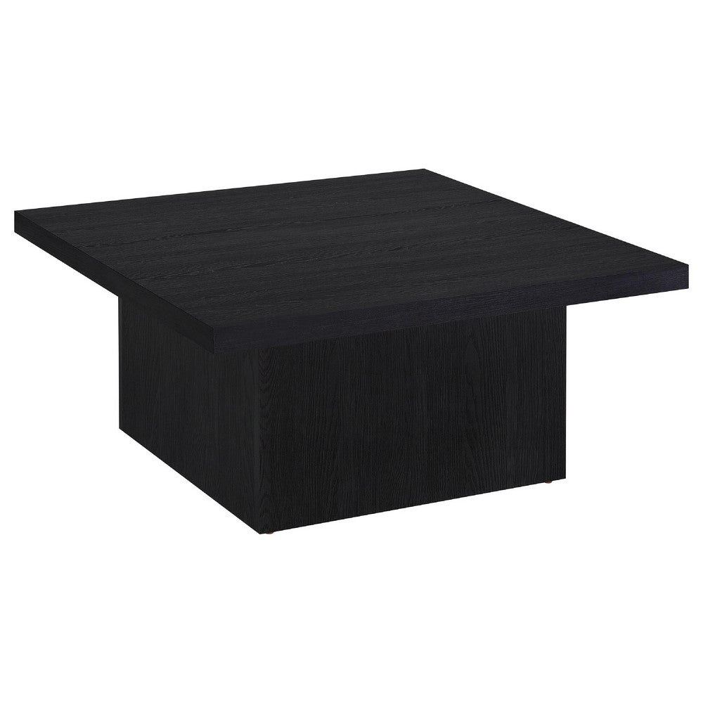 Darla Square Cocktail Coffee Table, Pedestal Base, Black Wood 36 Inch