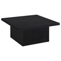 Darla Square Cocktail Coffee Table, Pedestal Base, Black Wood 36 Inch