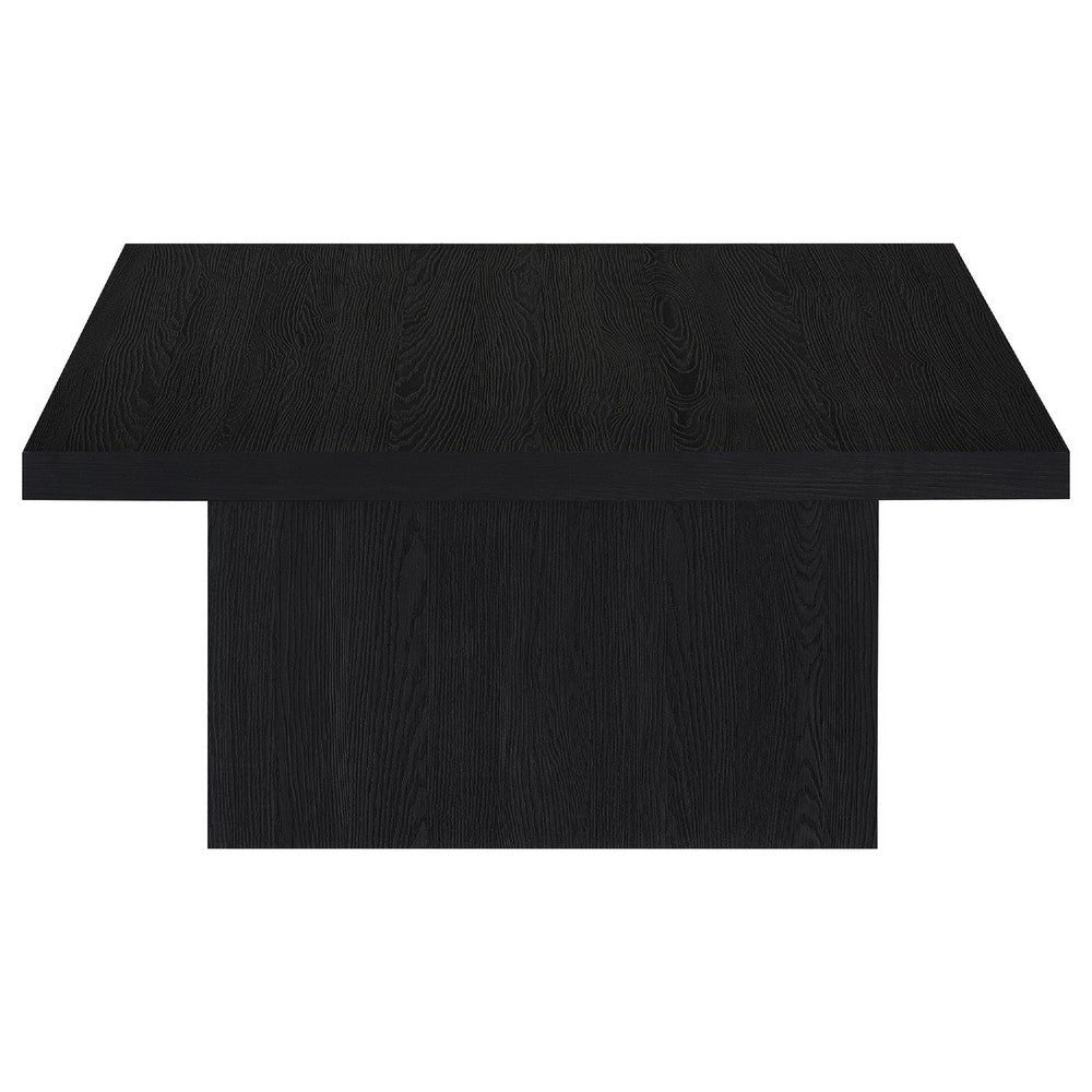 Darla Square Cocktail Coffee Table, Pedestal Base, Black Wood 36 Inch