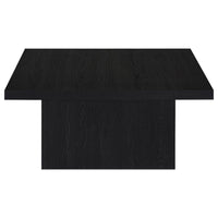 Darla Square Cocktail Coffee Table, Pedestal Base, Black Wood 36 Inch