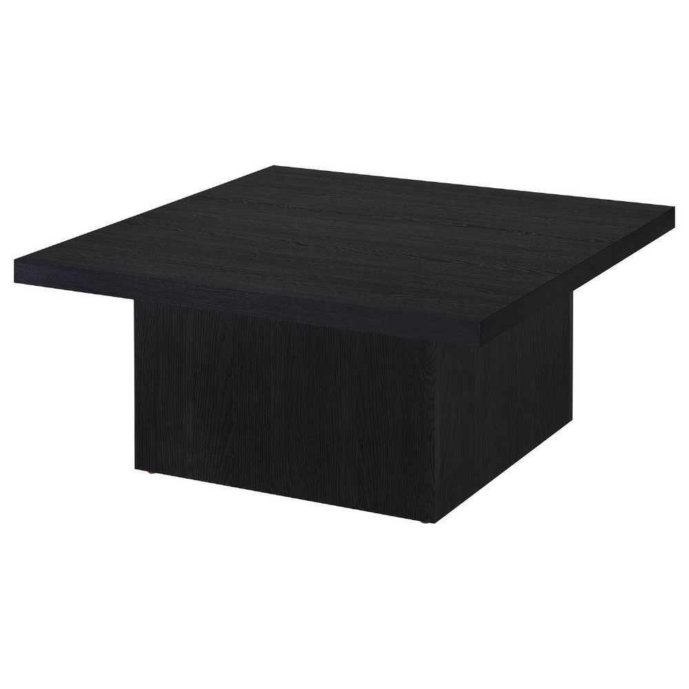 Darla Square Cocktail Coffee Table, Pedestal Base, Black Wood 36 Inch
