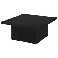 Darla Square Cocktail Coffee Table, Pedestal Base, Black Wood 36 Inch