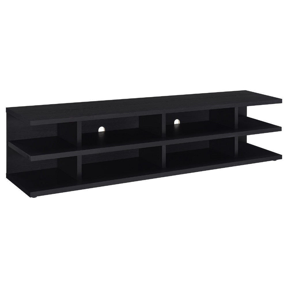 Carie TV Stand Media Console, 2-Tier Open Shelves, Black Wood 78 Inch - BM352623