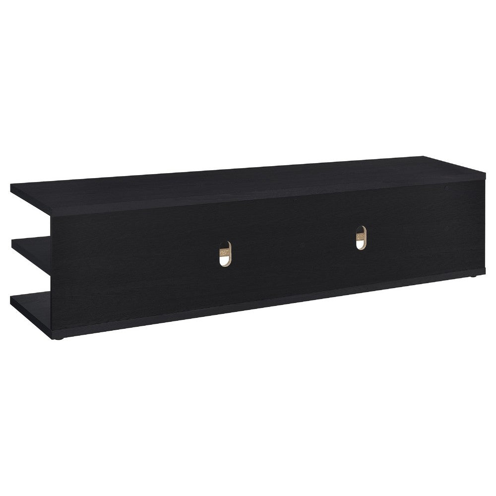 Carie TV Stand Media Console, 2-Tier Open Shelves, Black Wood 78 Inch - BM352623
