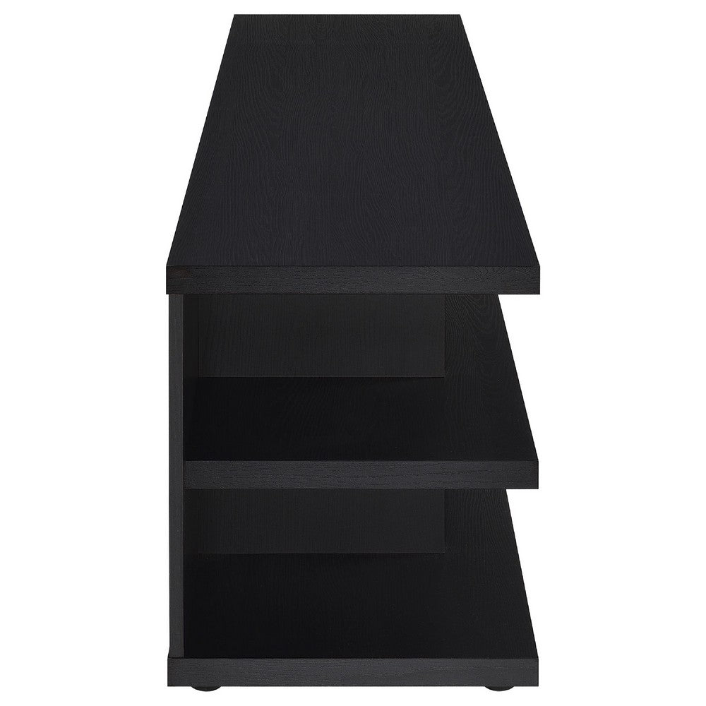 Carie TV Stand Media Console, 2-Tier Open Shelves, Black Wood 78 Inch - BM352623