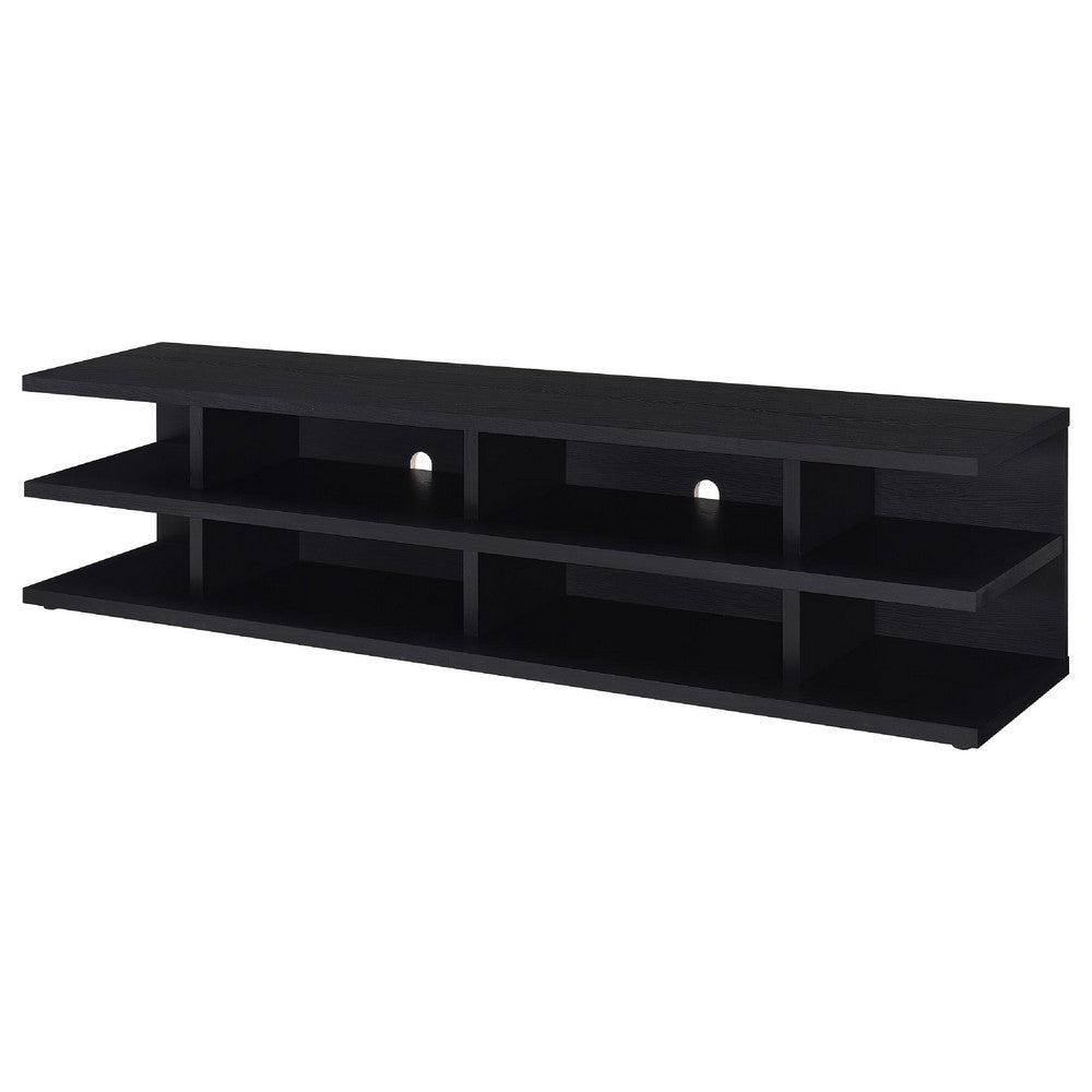 Carie TV Stand Media Console, 2-Tier Open Shelves, Black Wood 78 Inch - BM352623