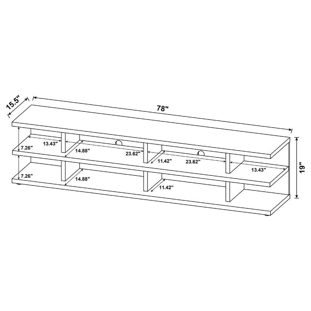 Carie TV Stand Media Console, 2-Tier Open Shelves, Black Wood 78 Inch - BM352623