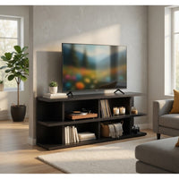 Carie TV Stand Media Console, 2-Tier Open Shelves, Black Wood 78 Inch - BM352623