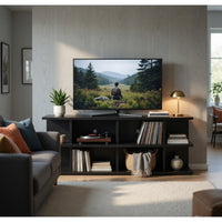 Carie TV Stand Media Console, 2-Tier Open Shelves, Black Wood 78 Inch - BM352623