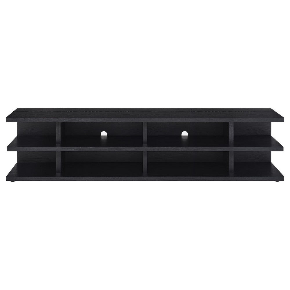 Carie TV Stand Media Console, 2-Tier Open Shelves, Black Wood 78 Inch - BM352623