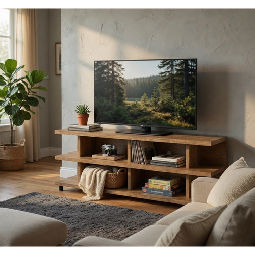 Carie TV Stand Media Console, 2-Tier Open Shelves, Mango Finish Wood - BM352624