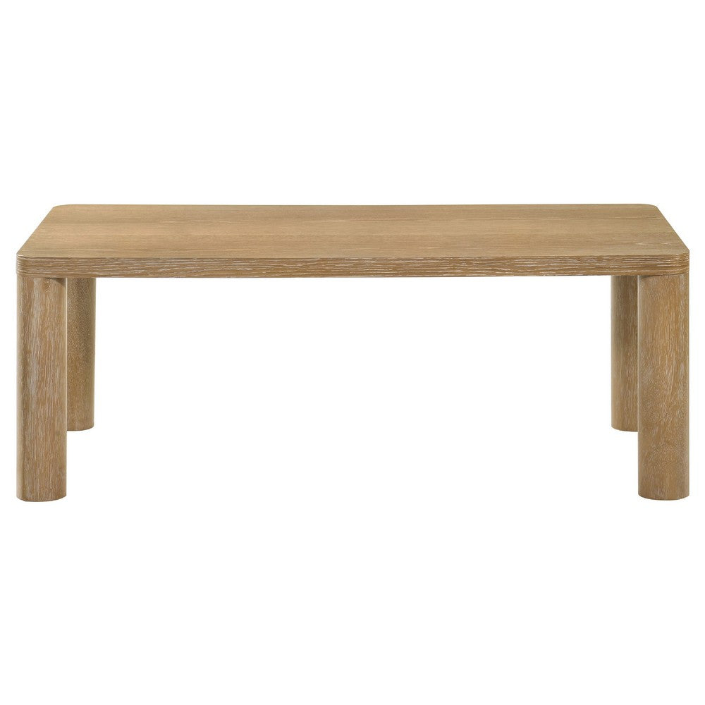 Givy Cocktail Coffee Table, Pillar-Style Legs, Light Oak Wood 47 Inch