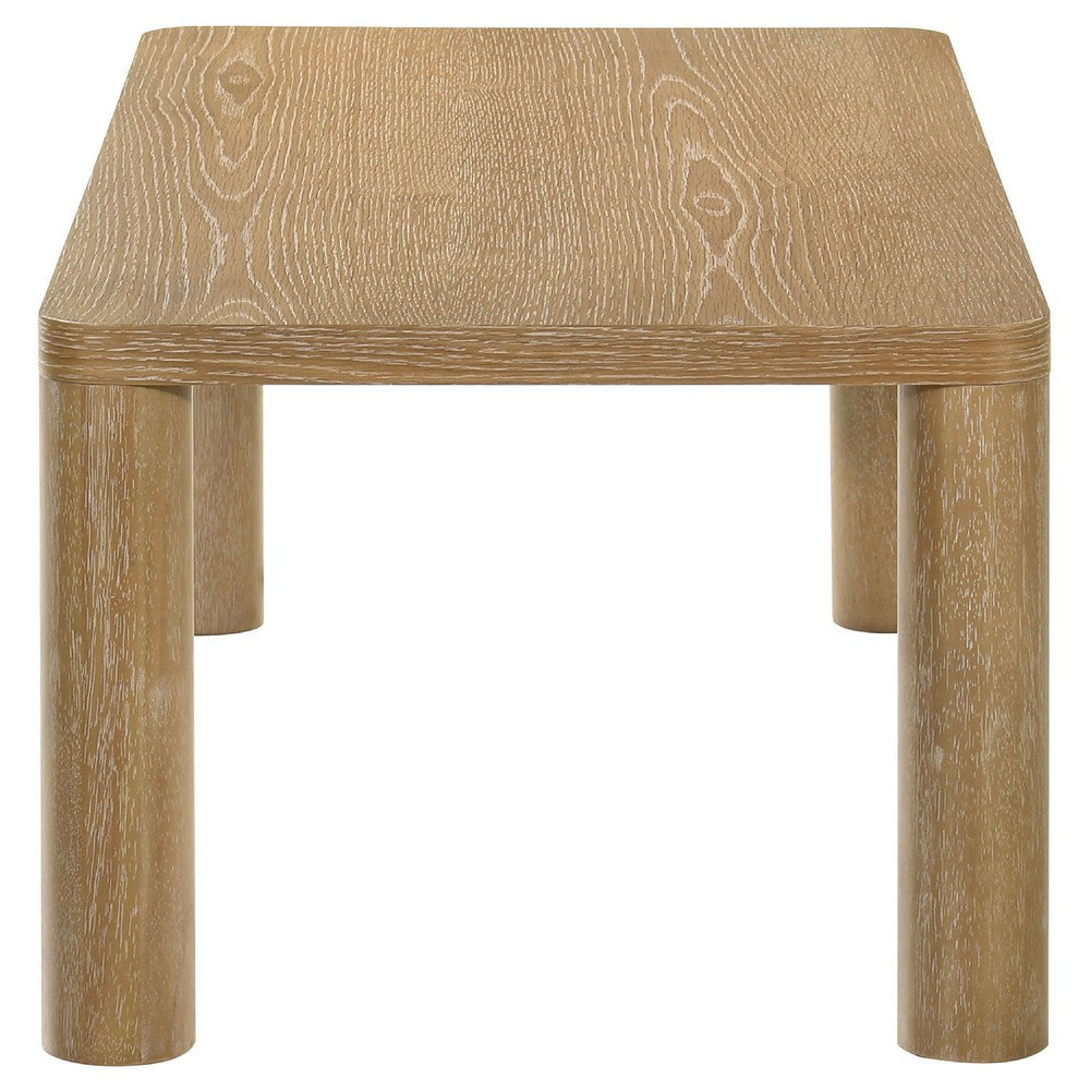 Givy Cocktail Coffee Table, Pillar-Style Legs, Light Oak Wood 47 Inch