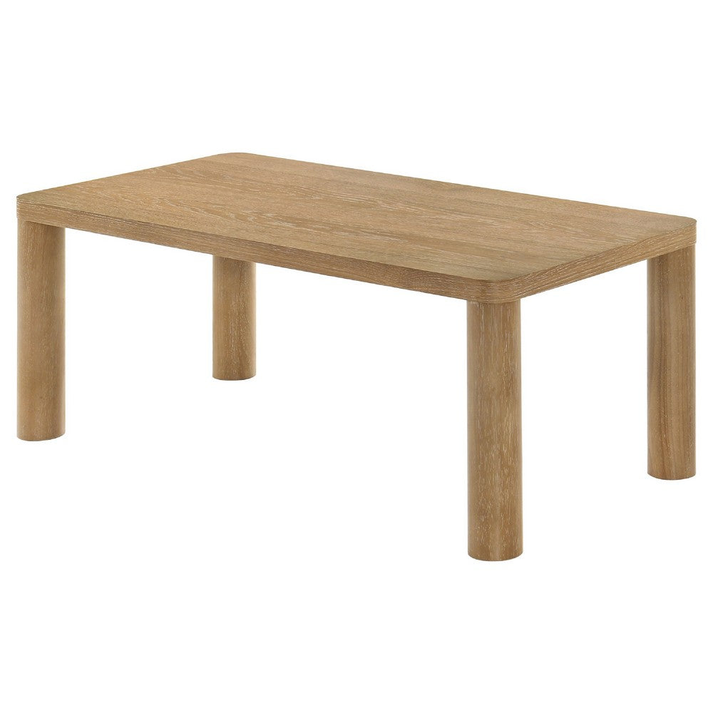Givy Cocktail Coffee Table, Pillar-Style Legs, Light Oak Wood 47 Inch