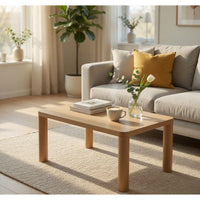 Givy Cocktail Coffee Table, Pillar-Style Legs, Light Oak Wood 47 Inch