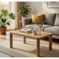 Givy Cocktail Coffee Table, Pillar-Style Legs, Light Oak Wood 47 Inch