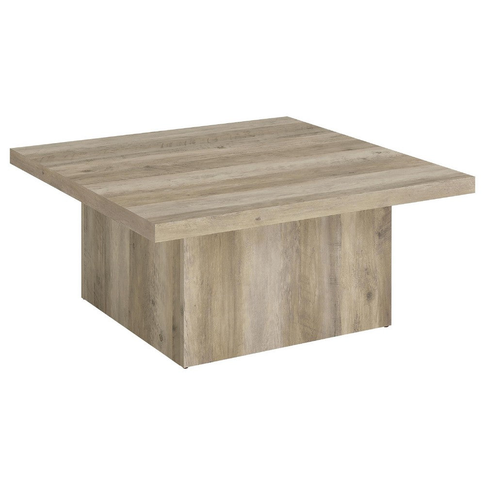 Darla Square Coffee Table, Block Style Base, Brown Wood 36 Inch