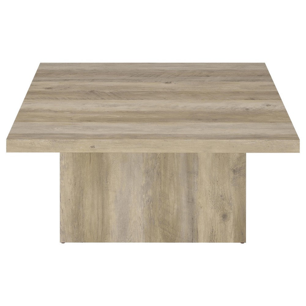 Darla Square Coffee Table, Block Style Base, Brown Wood 36 Inch