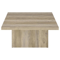Darla Square Coffee Table, Block Style Base, Brown Wood 36 Inch