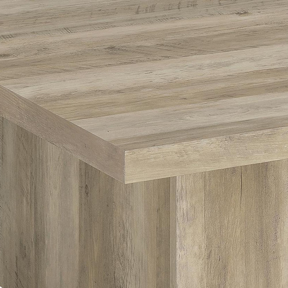 Darla Square Coffee Table, Block Style Base, Brown Wood 36 Inch