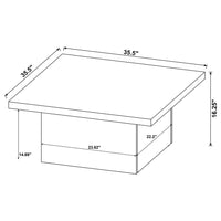Darla Square Coffee Table, Block Style Base, Brown Wood 36 Inch
