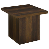 Darla Square Side-End Table, Block Style Base, Brown Wood 24 Inch
