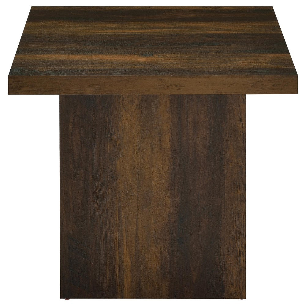 Darla Square Side-End Table, Block Style Base, Brown Wood 24 Inch