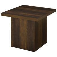 Darla Square Side-End Table, Block Style Base, Brown Wood 24 Inch