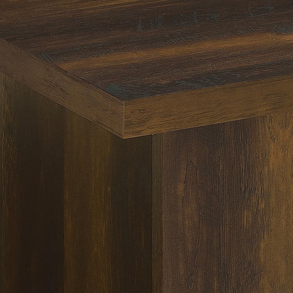 Darla Square Side-End Table, Block Style Base, Brown Wood 24 Inch