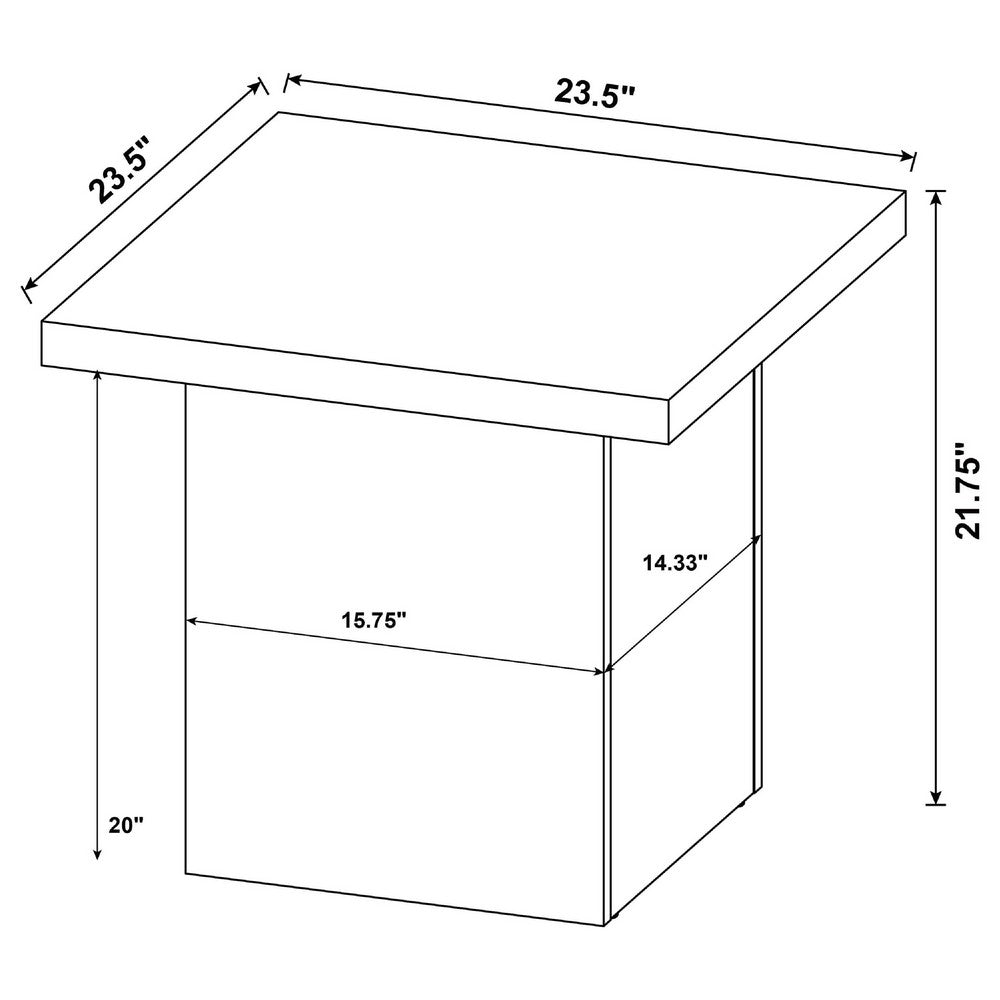 Darla Square Side-End Table, Block Style Base, Brown Wood 24 Inch