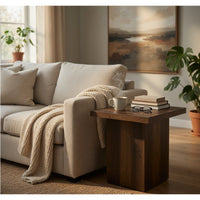 Darla Square Side-End Table, Block Style Base, Brown Wood 24 Inch