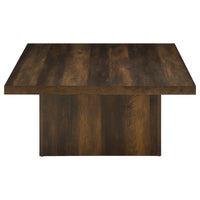 Darla Square Cocktail Coffee Table, Pedestal Base, Brown Wood 36 Inch
