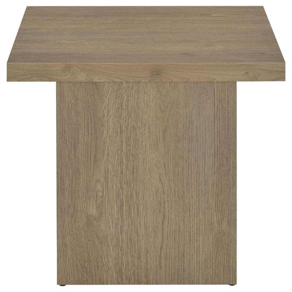 Darla Square Side-End Table, Block-Like Base, Latte Brown Wood 24 Inch