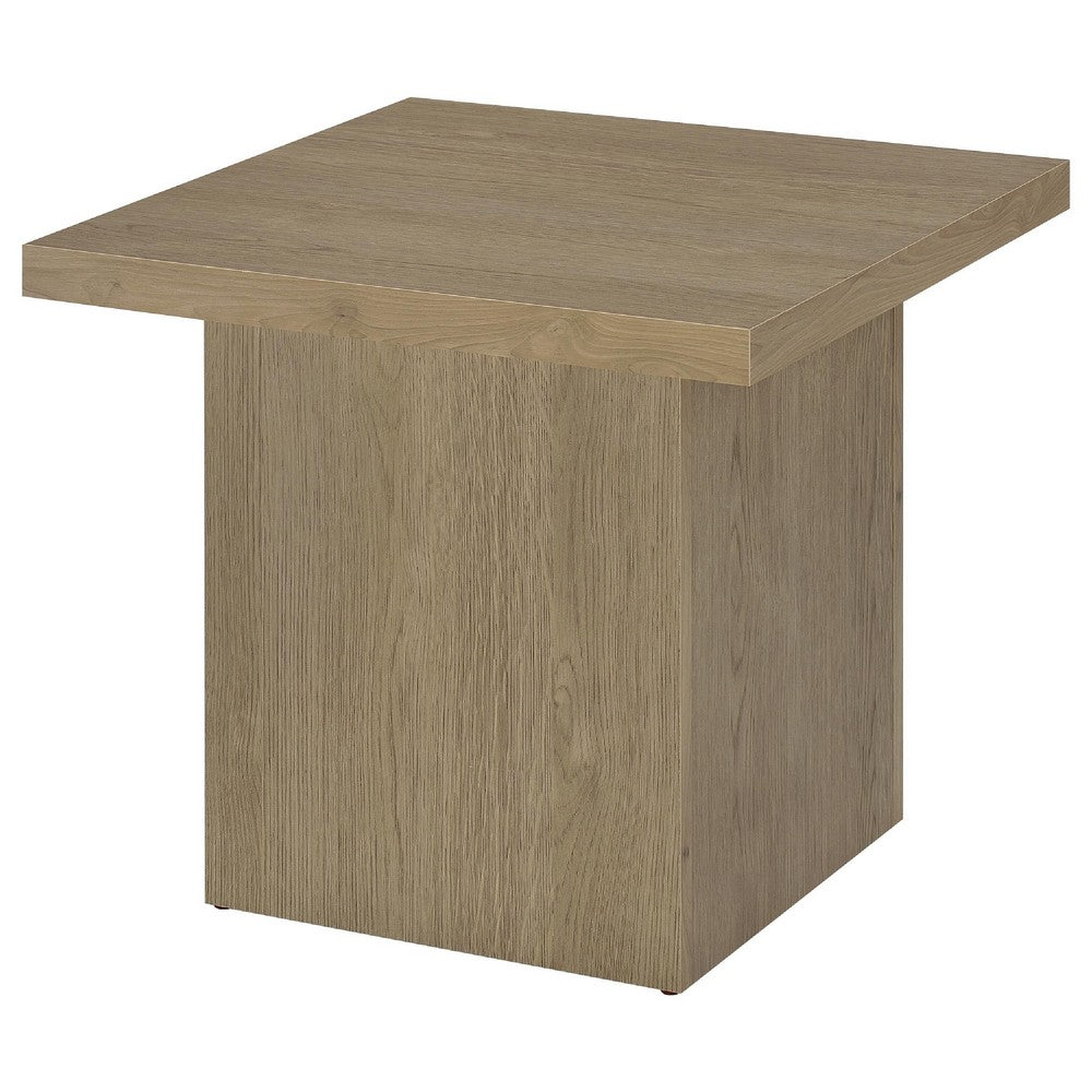 Darla Square Side-End Table, Block-Like Base, Latte Brown Wood 24 Inch