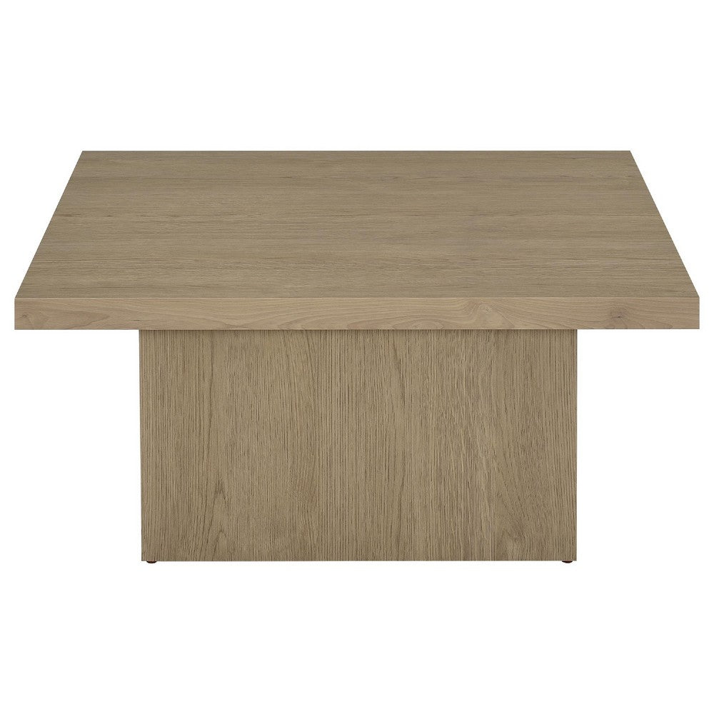 Darla Square Cocktail Coffee Table, Pedestal Base, Brown Wood 36 Inch