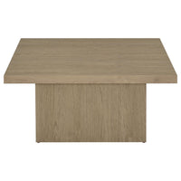 Darla Square Cocktail Coffee Table, Pedestal Base, Brown Wood 36 Inch