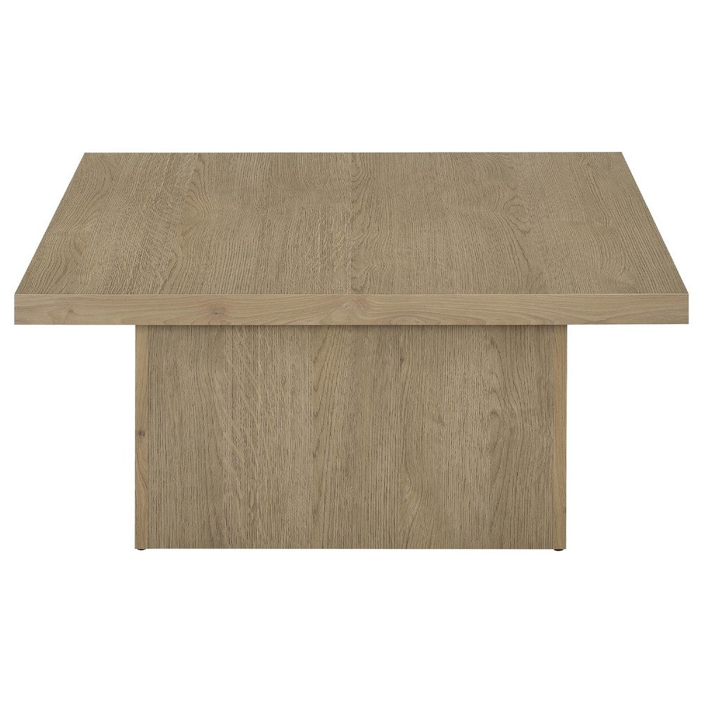 Darla Square Cocktail Coffee Table, Pedestal Base, Brown Wood 36 Inch
