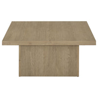 Darla Square Cocktail Coffee Table, Pedestal Base, Brown Wood 36 Inch