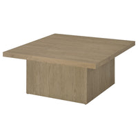 Darla Square Cocktail Coffee Table, Pedestal Base, Brown Wood 36 Inch