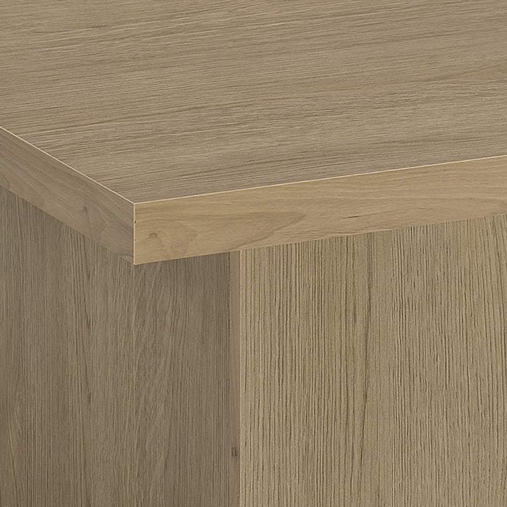 Darla Square Cocktail Coffee Table, Pedestal Base, Brown Wood 36 Inch