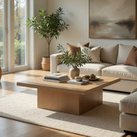 Darla Square Cocktail Coffee Table, Pedestal Base, Brown Wood 36 Inch