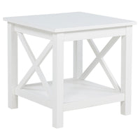 Yuzie Side End Table with Open Shelf, X-Side Frame, White Wood 20 Inch