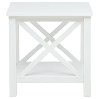 Yuzie Side End Table with Open Shelf, X-Side Frame, White Wood 20 Inch