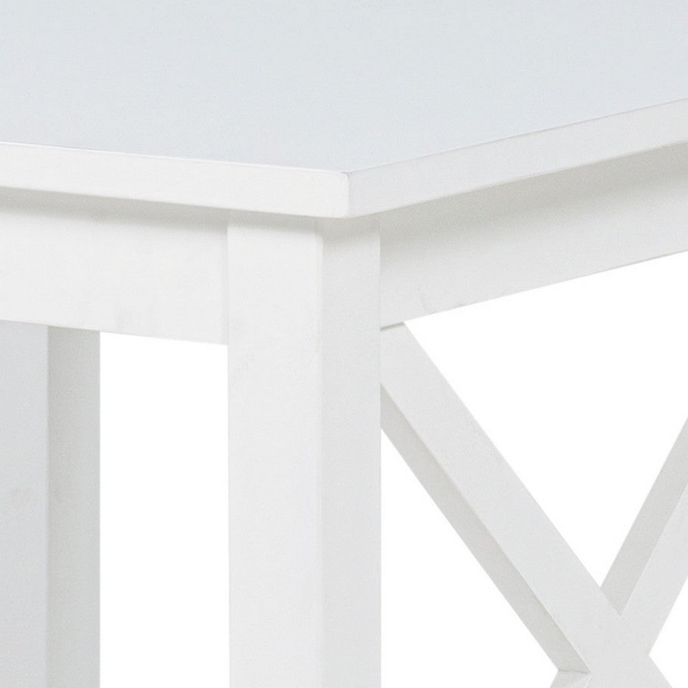 Yuzie Side End Table with Open Shelf, X-Side Frame, White Wood 20 Inch