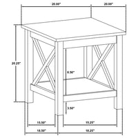 Yuzie Side End Table with Open Shelf, X-Side Frame, White Wood 20 Inch
